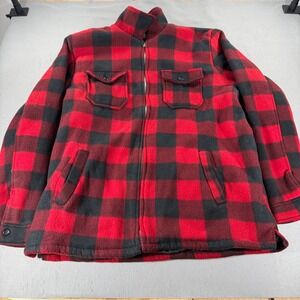 Maxxsel Mens 5XL Buffalo Plaid Fleece Jacket Sherpa Lined Red Black Full Zip